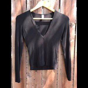 American apparel black long sleeve v neck crop